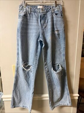 Light Blue Distressed Wide-Leg Jeans